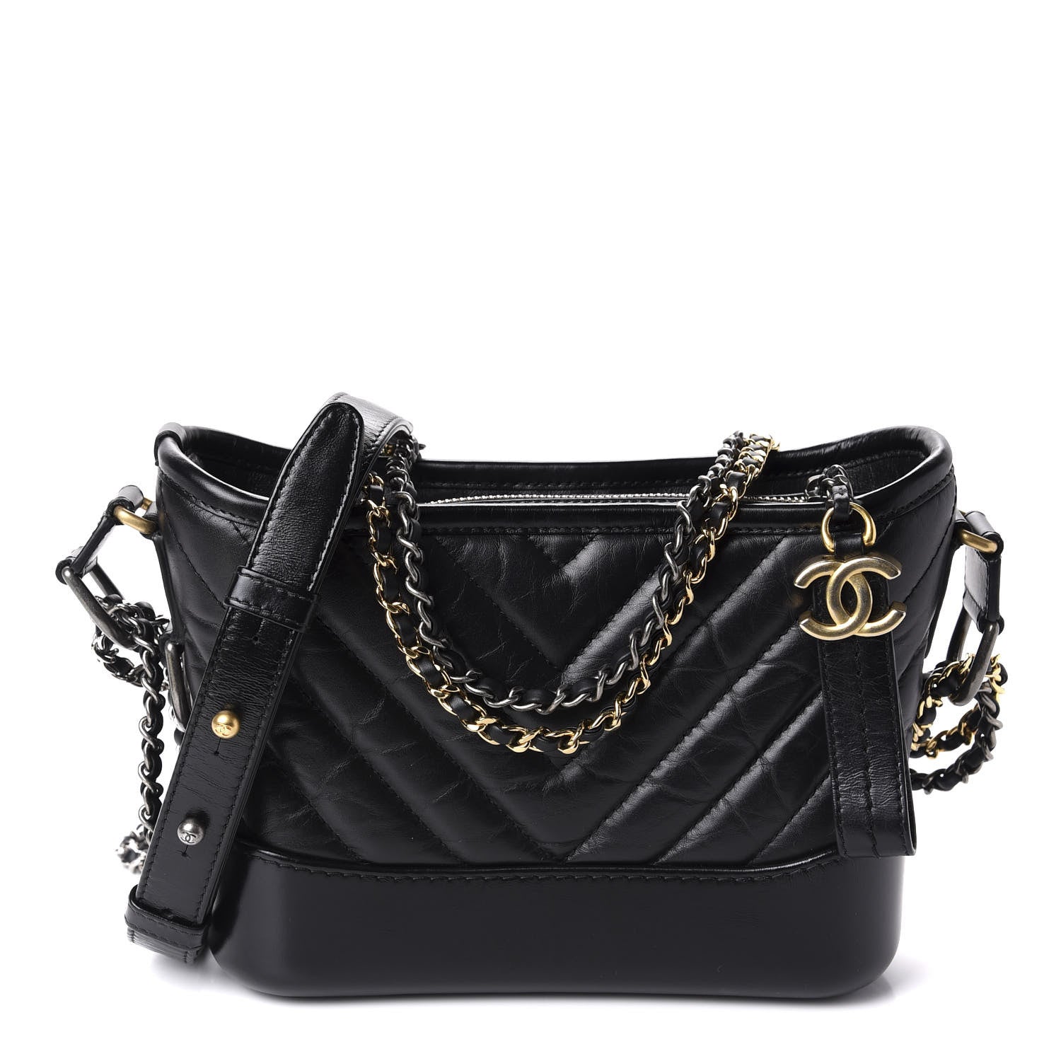 Chanel Aged Calfskin Chevron Quilted Small Gabrielle Hobo Black 1 of 11