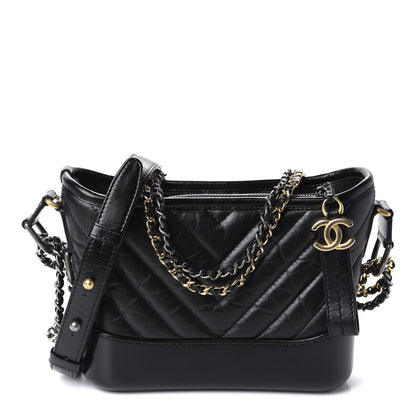 Chanel Aged Calfskin Chevron Quilted Small Gabrielle Hobo Black 1 of 11