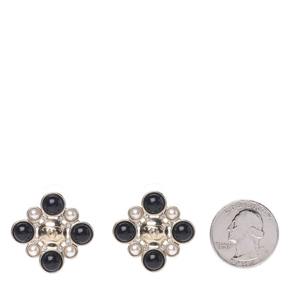 Chanel Gripoix Poured Glass Pearl Crystal CC Earrings Black Gold 2 of 5