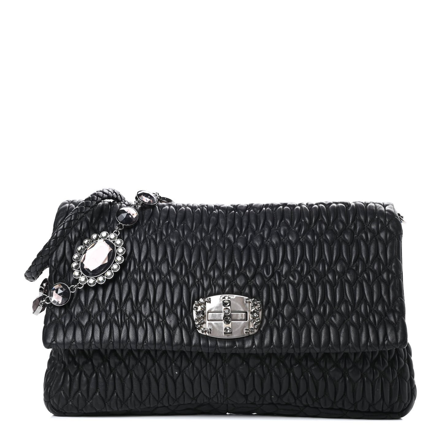 Nappa Matelasse Crystal Flap Clutch Black