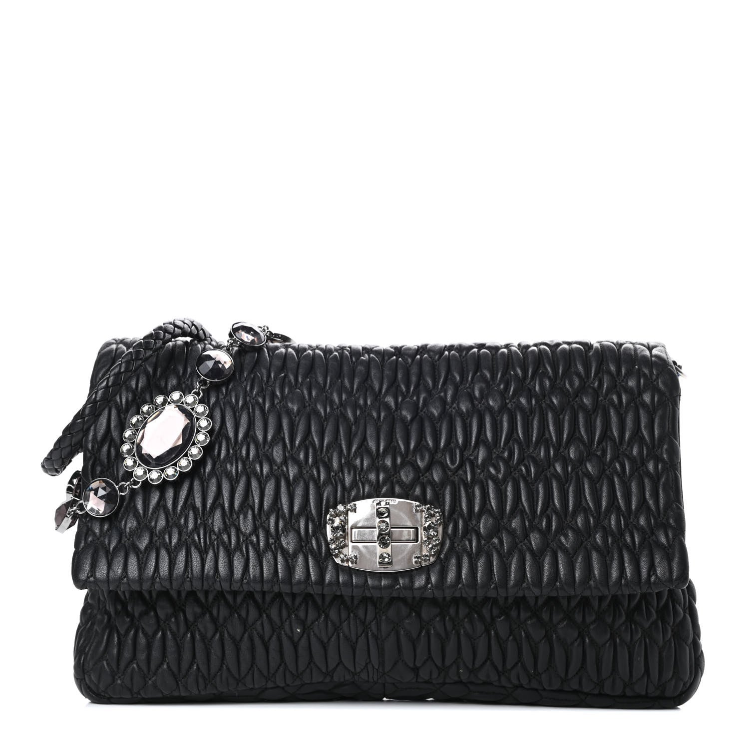 Miu Miu Nappa Matelasse Crystal Flap Clutch Black 1 of 15