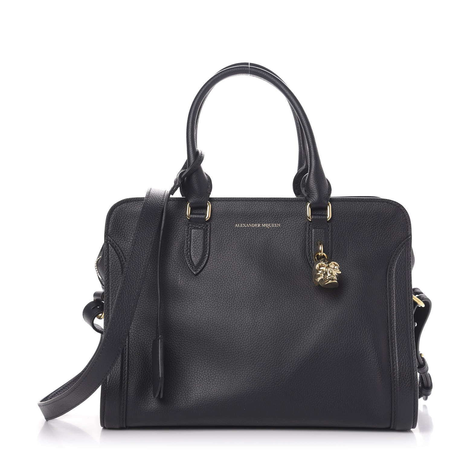 Alexander McQueen Pebbled Calfskin Small Skull Padlock Zip Around Tote Black 1 of 10