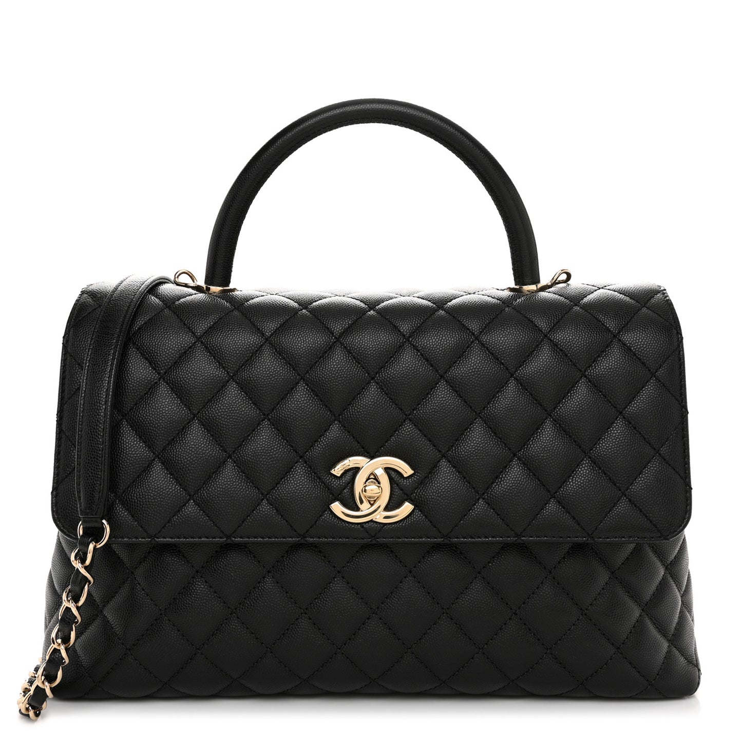 Caviar Quilted Medium Coco Handle Flap Black