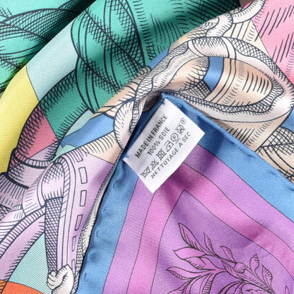 Hermes Silk Double Della Cavalleria Fine Scarf 90 Vert Jaune Vif Mauve Sylvestre 6 of 6
