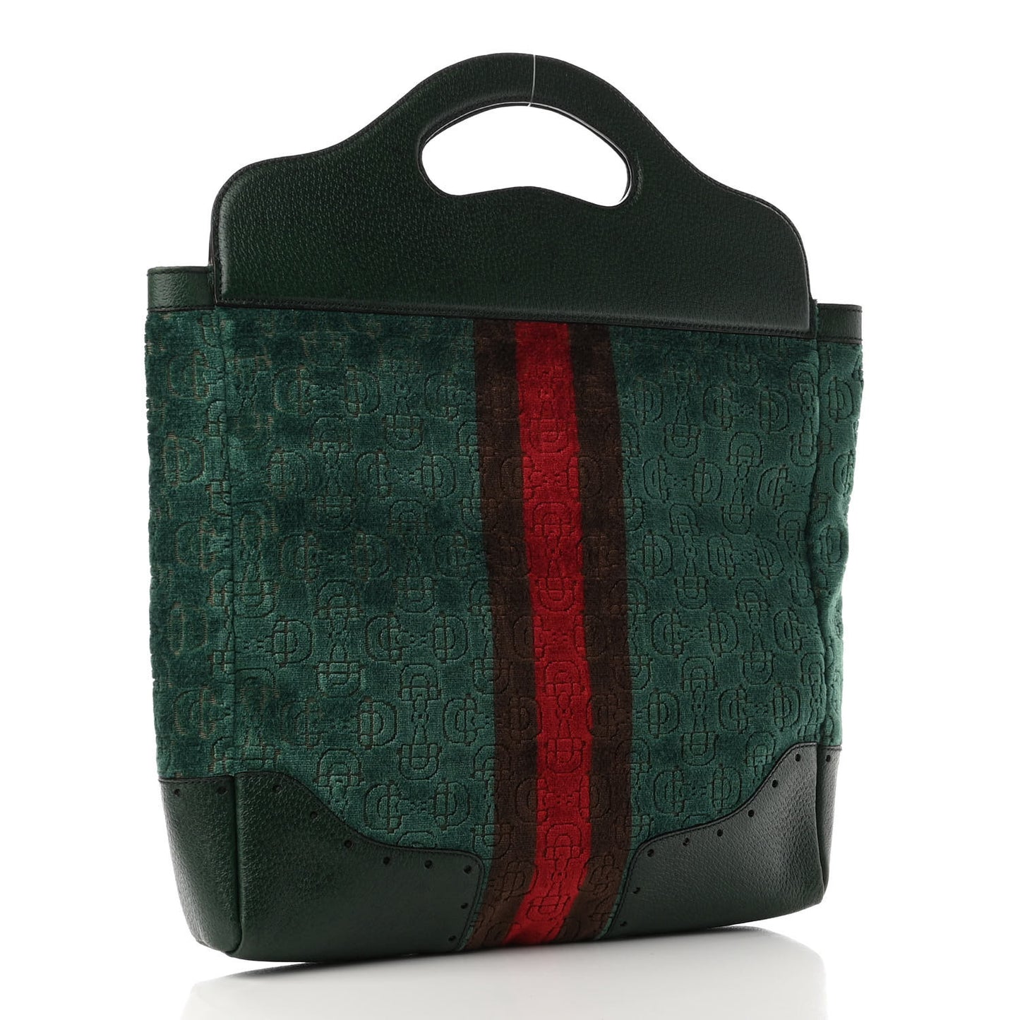 Velvet Horsebit Embossed Large Punch Top Handle Tote Green