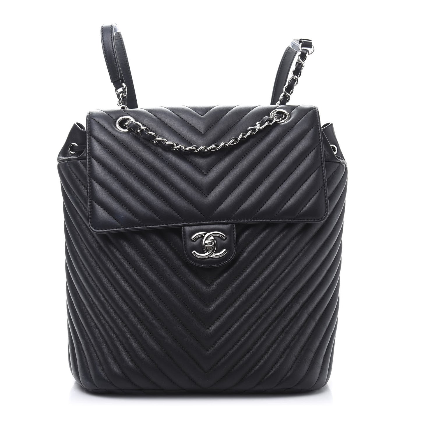 Calfskin Chevron Quilted Large Urban Spirit Backpack Black