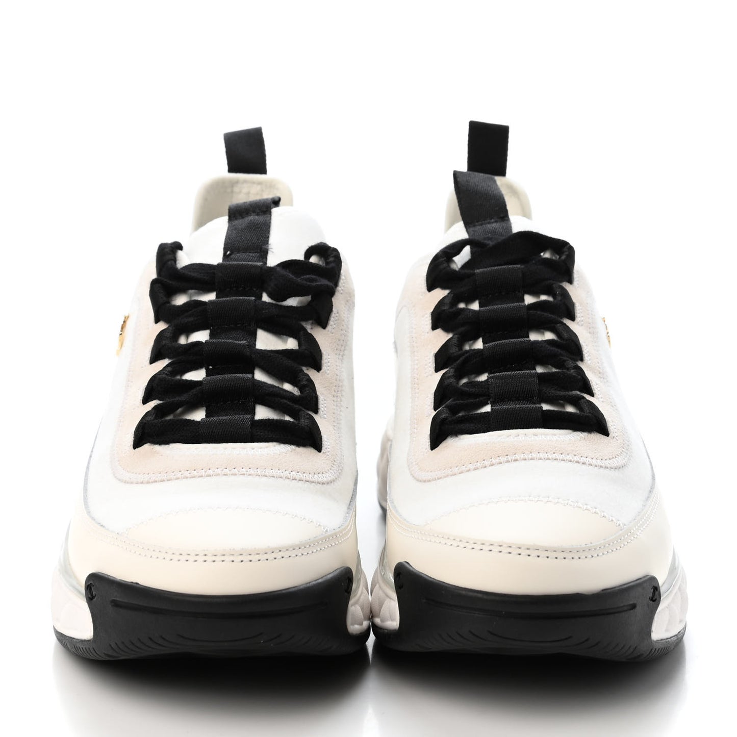 Velvet Calfskin Mixed Fibers CC Sneakers 38.5 Ivory Black