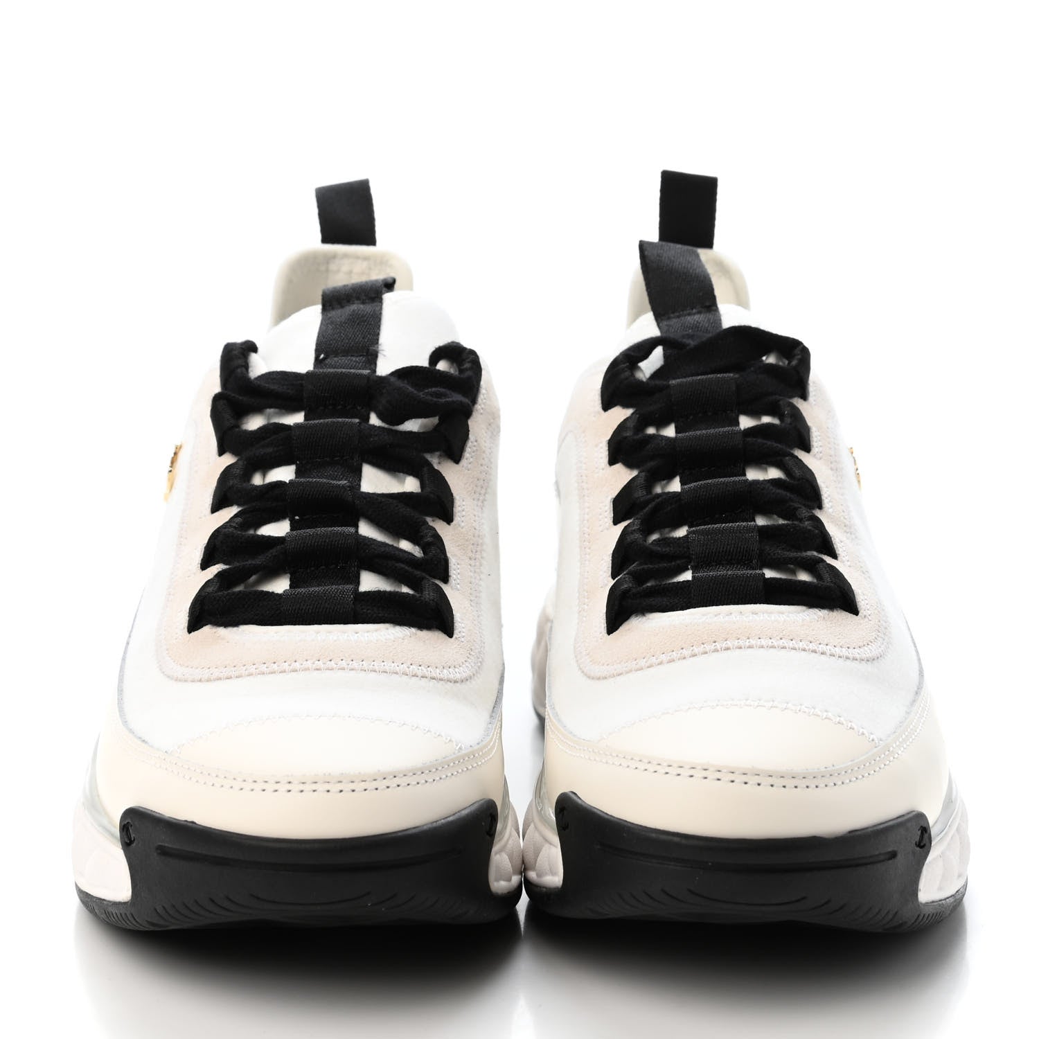 Chanel Velvet Calfskin Mixed Fibers CC Sneakers 38.5 Ivory Black 2 of 4