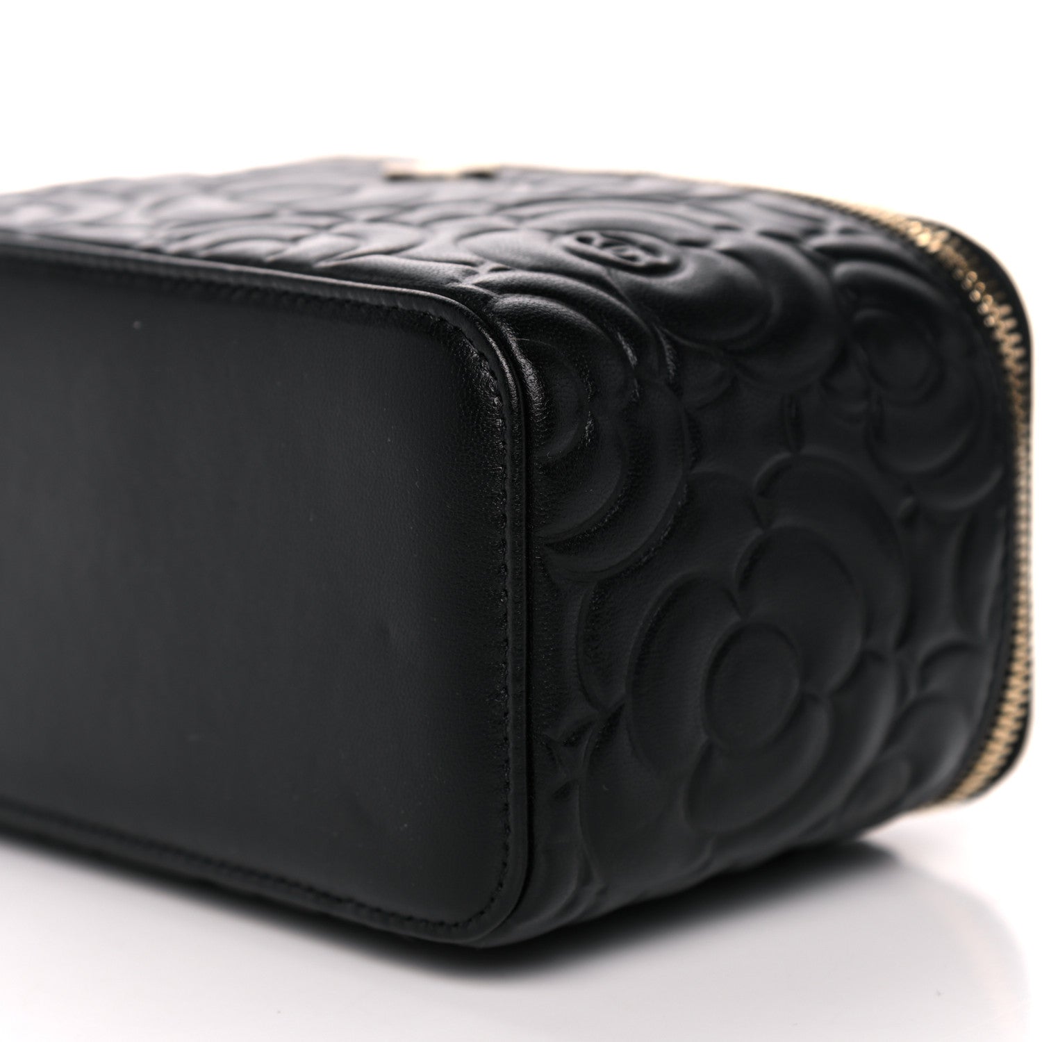 Chanel Lambskin Camellia Embossed Small Vanity Case With Chain Black 9 of 10