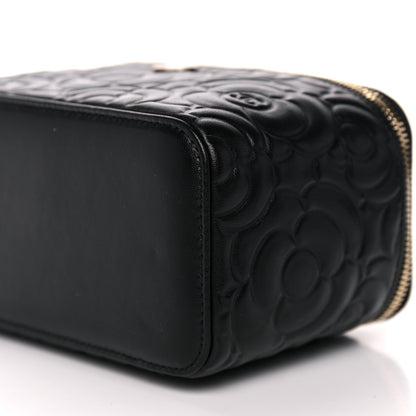 Chanel Lambskin Camellia Embossed Small Vanity Case With Chain Black 9 of 10