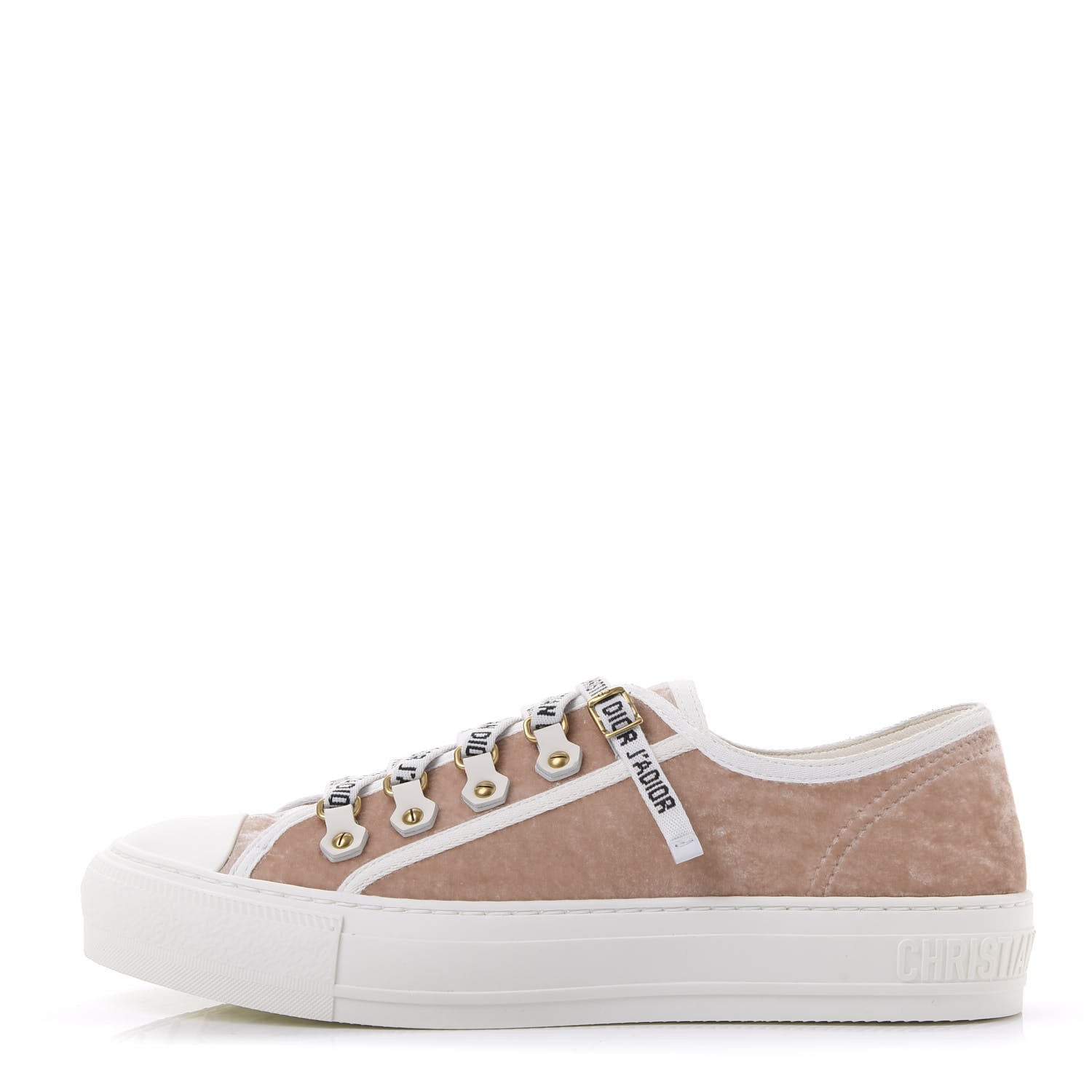 Christian Dior Velvet Walk'N'Dior Low Top Sneakers 38.5 Nude 1 of 9