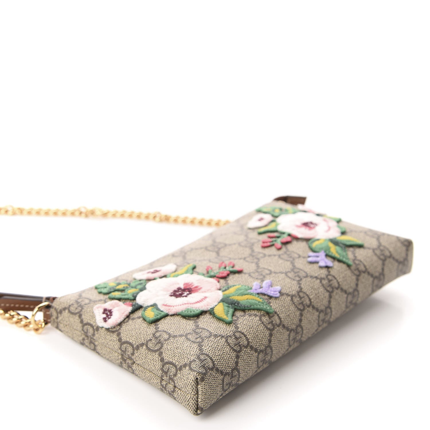 Gucci GG Supreme Monogram Embroidered Flower Chain Wrist Wallet 4 of 11