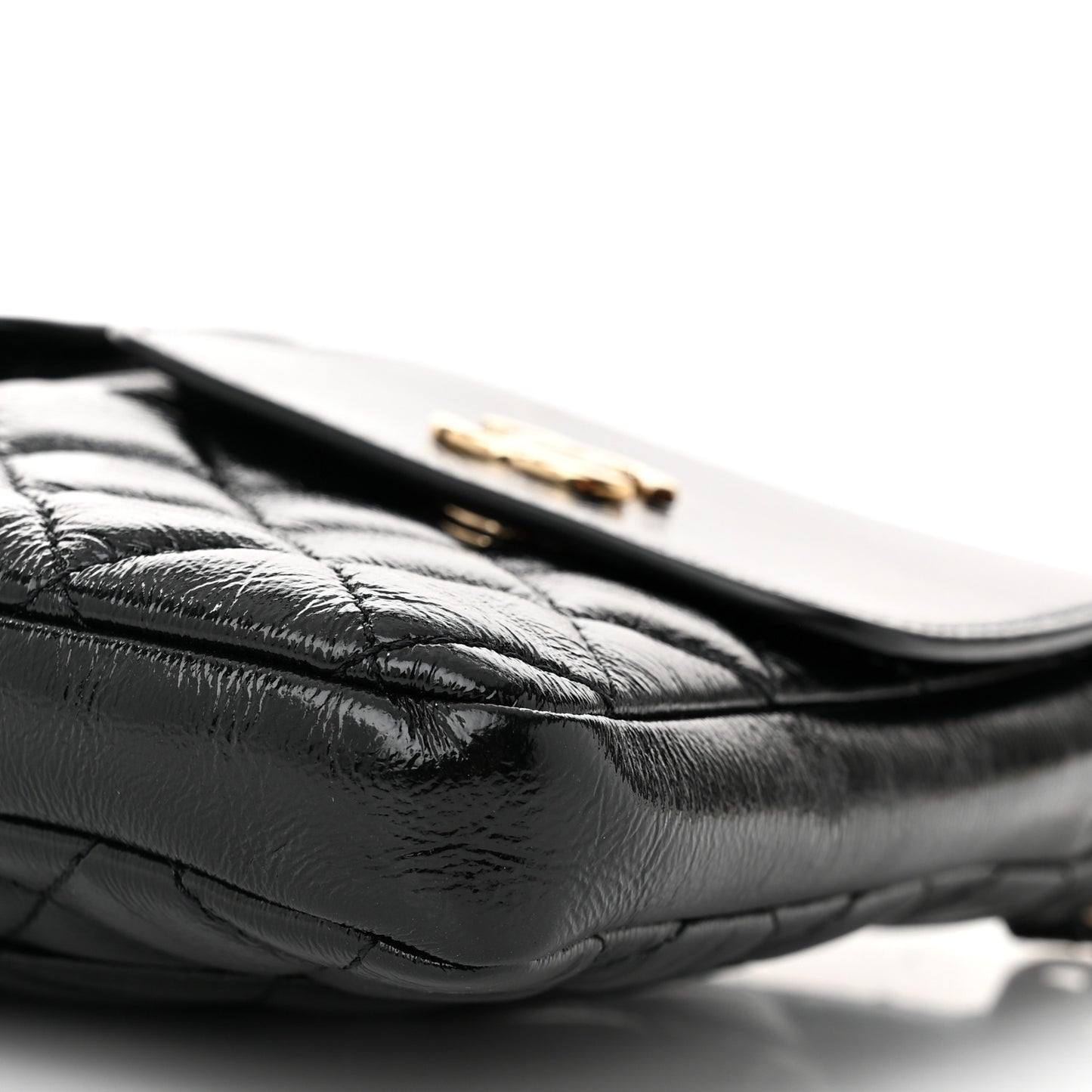 Glazed Calfskin Quilted Double Pocket Crossbody Flap Black