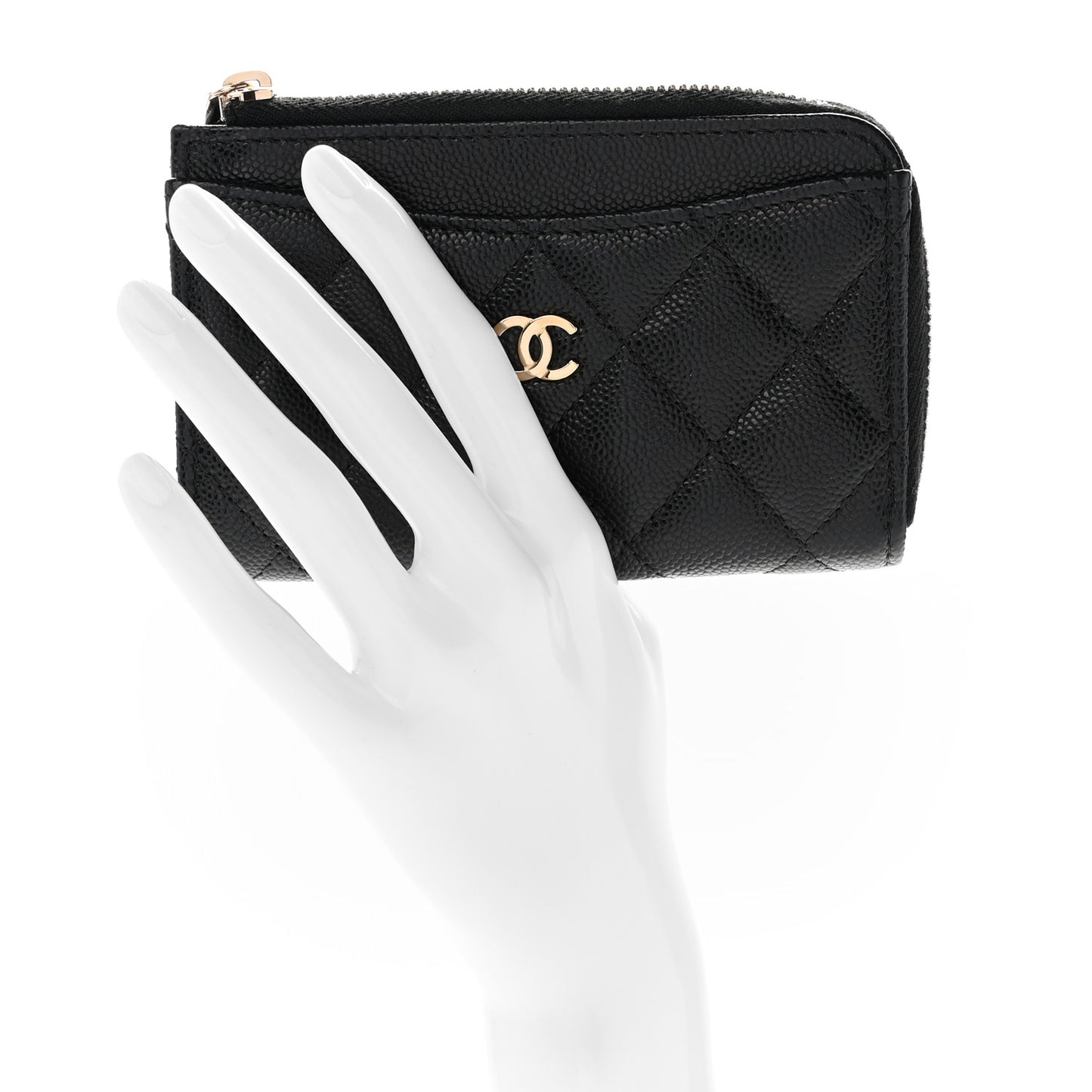 Caviar Quilted CC Zip Around Card Holder Black