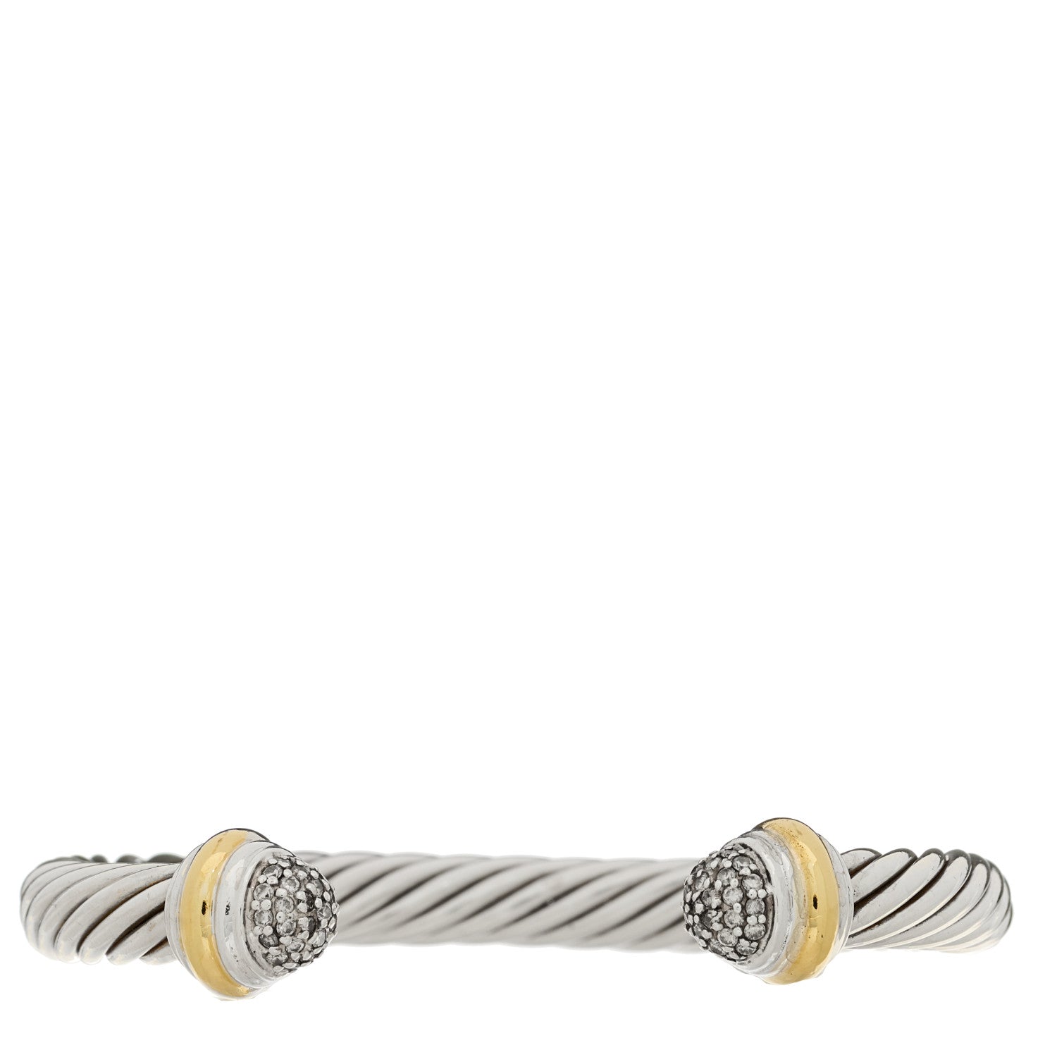 David Yurman Sterling Silver 18K Yellow Gold Diamond Pave 7mm Cable Classics Bracelet 1 of 3