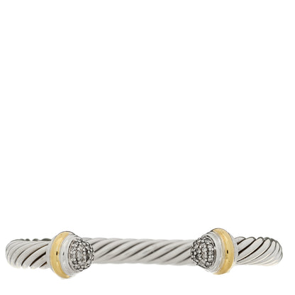 David Yurman Sterling Silver 18K Yellow Gold Diamond Pave 7mm Cable Classics Bracelet 1 of 3