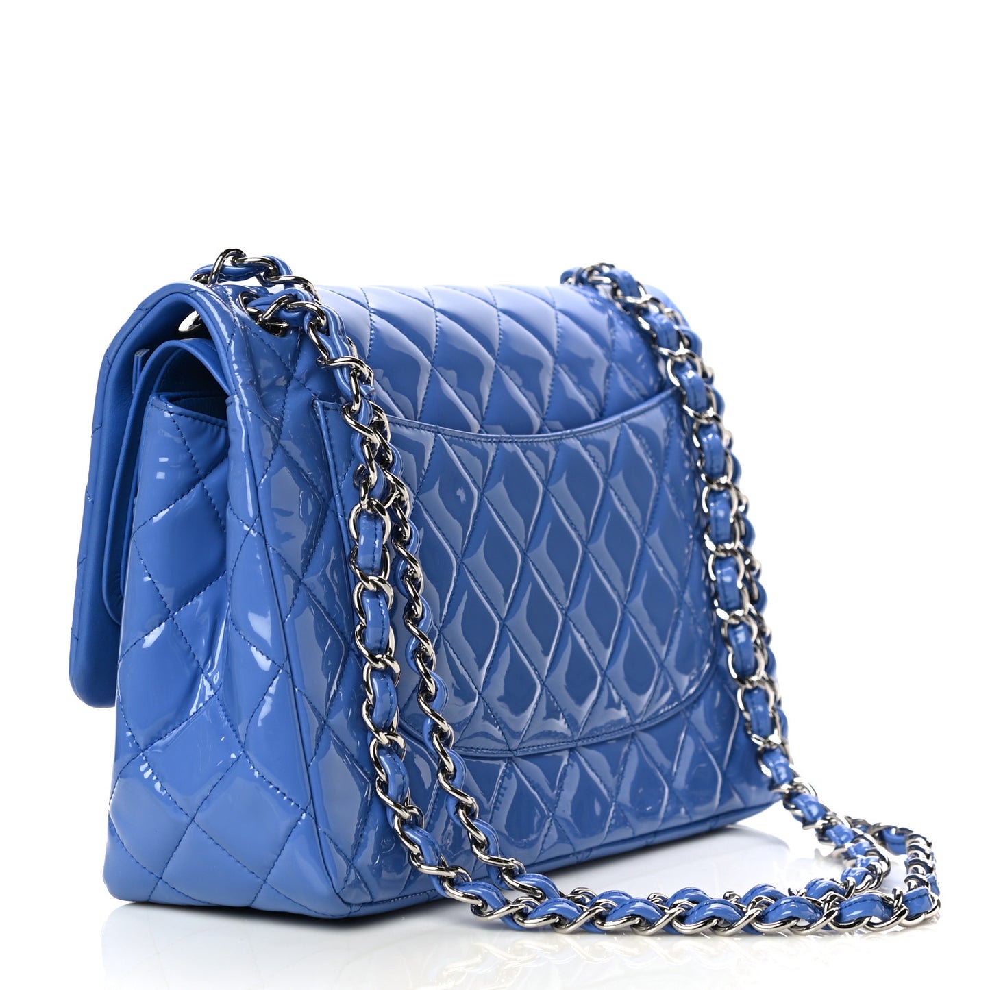 Patent Quilted Jumbo Double Flap Blue