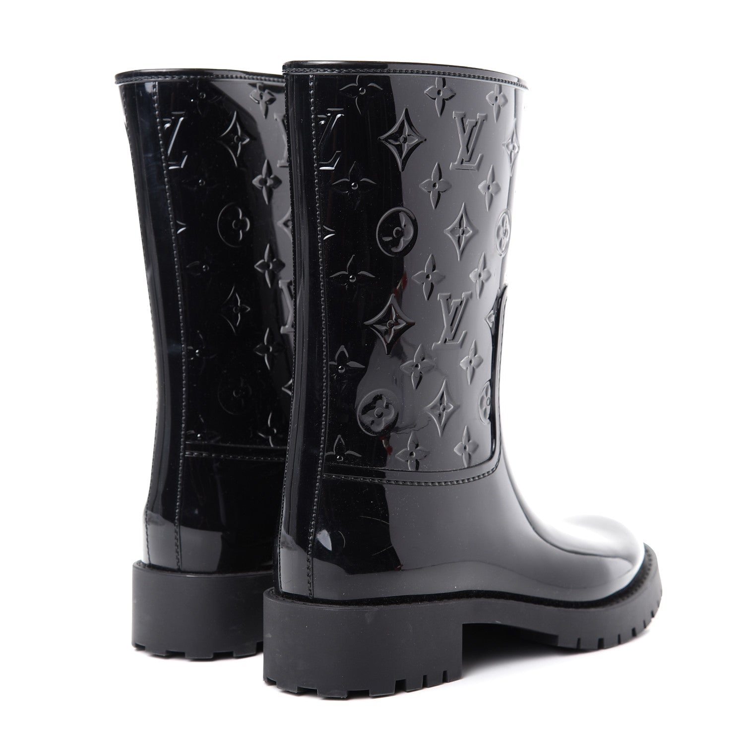 Louis Vuitton Rubber Embossed Monogram Drops Flat Half Boots 40 Black 4 of 9
