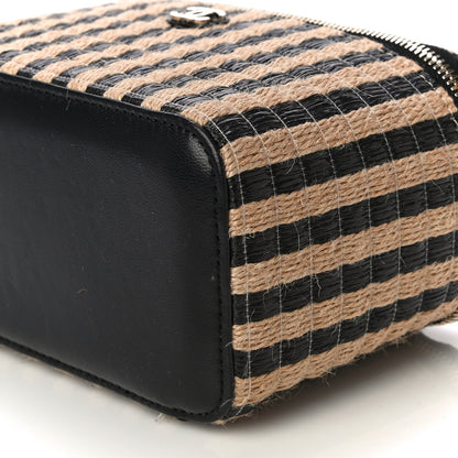 Chanel Raffia Jute Striped Small Vanity Case With Chain Black Beige 10 of 14