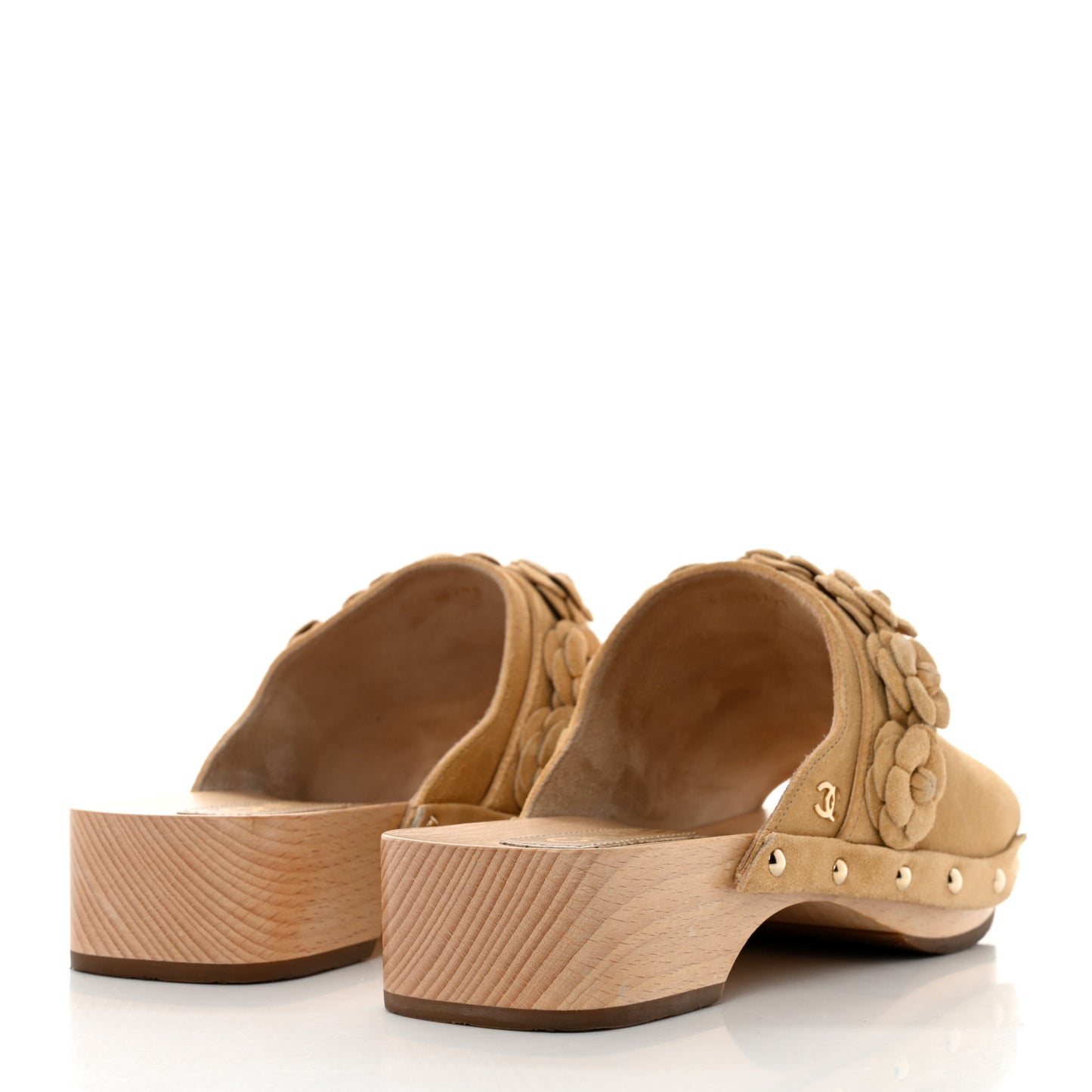 Suede Calfskin Camellia Mules 38 Beige
