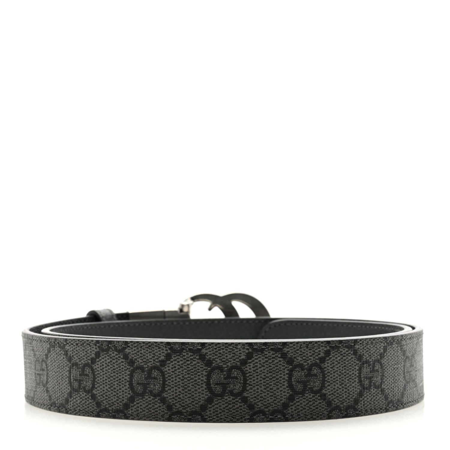 Gucci GG Supreme Monogram Plutone Calfskin Palladium Double G Reversible 30mm Belt 85 34 Black 2 of 5