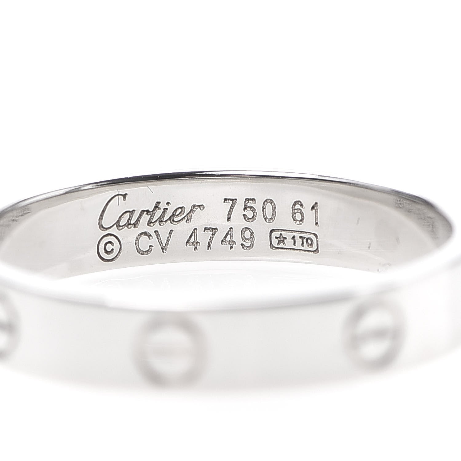 Cartier 18K White Gold 3.5mm LOVE Wedding Band Ring 61 9.5 4 of 5