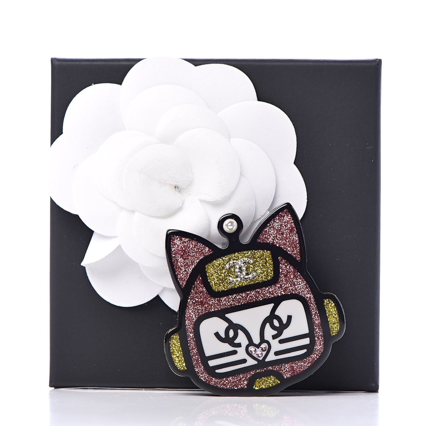 Resin Crystal Cat Emoji Brooch Black Pink Yellow