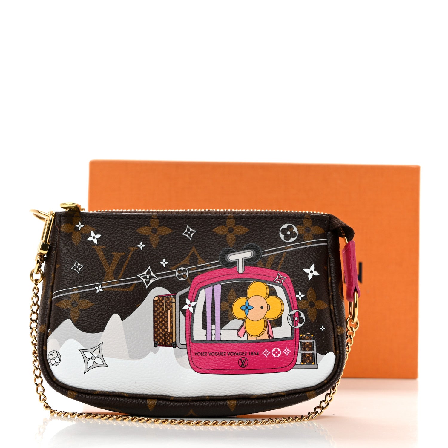Louis Vuitton Monogram 2019 Christmas Animation Mini Courchevel Pochette Accessories Fuchsia 8 of 8