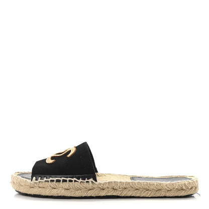 Chanel Wool Laminated Lambskin CC Slide Sandals 41 Black Gold 1 of 8