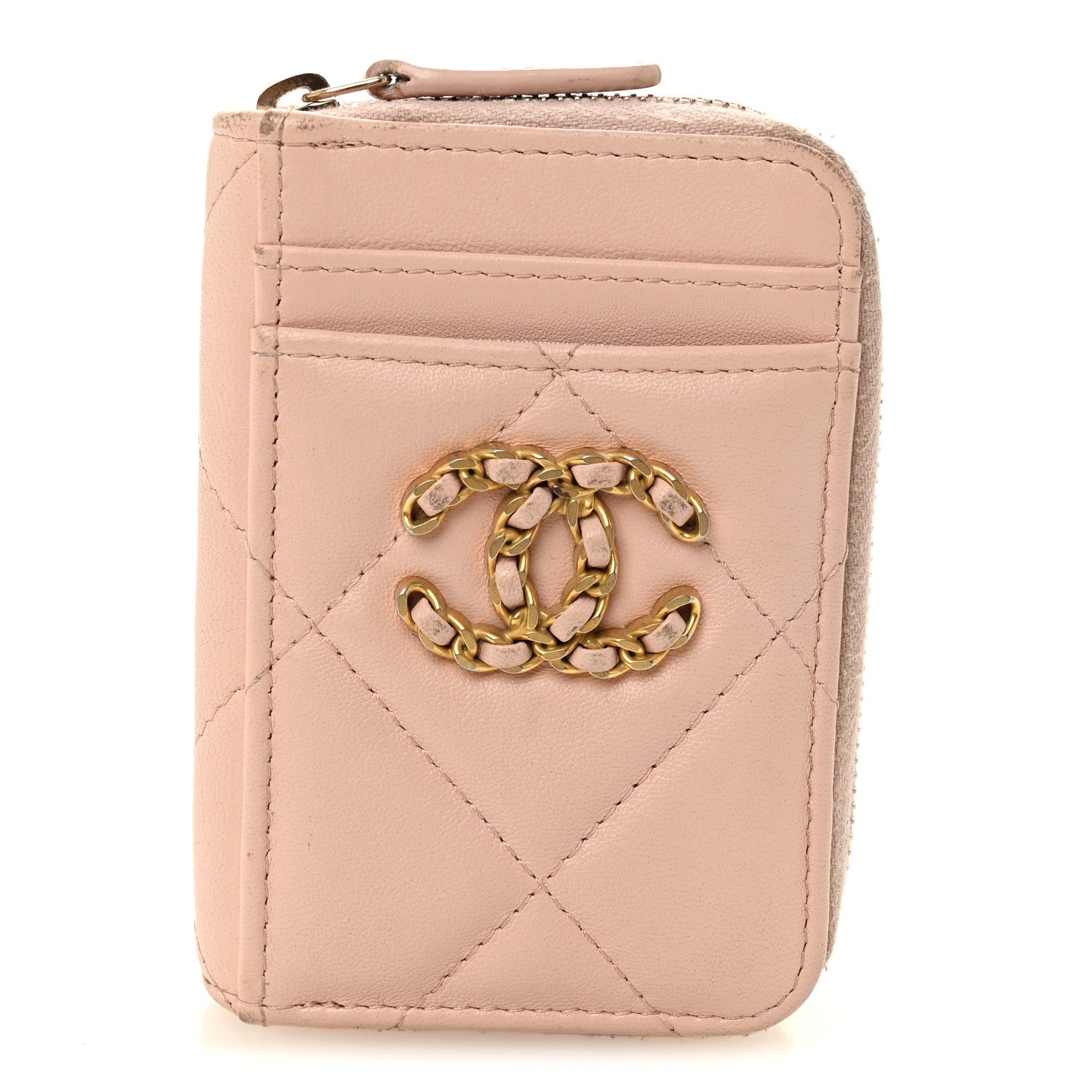 Chanel Lambskin Quilted Chanel 19 Vertical Zip Card Holder Wallet Light Pink 1 of 9