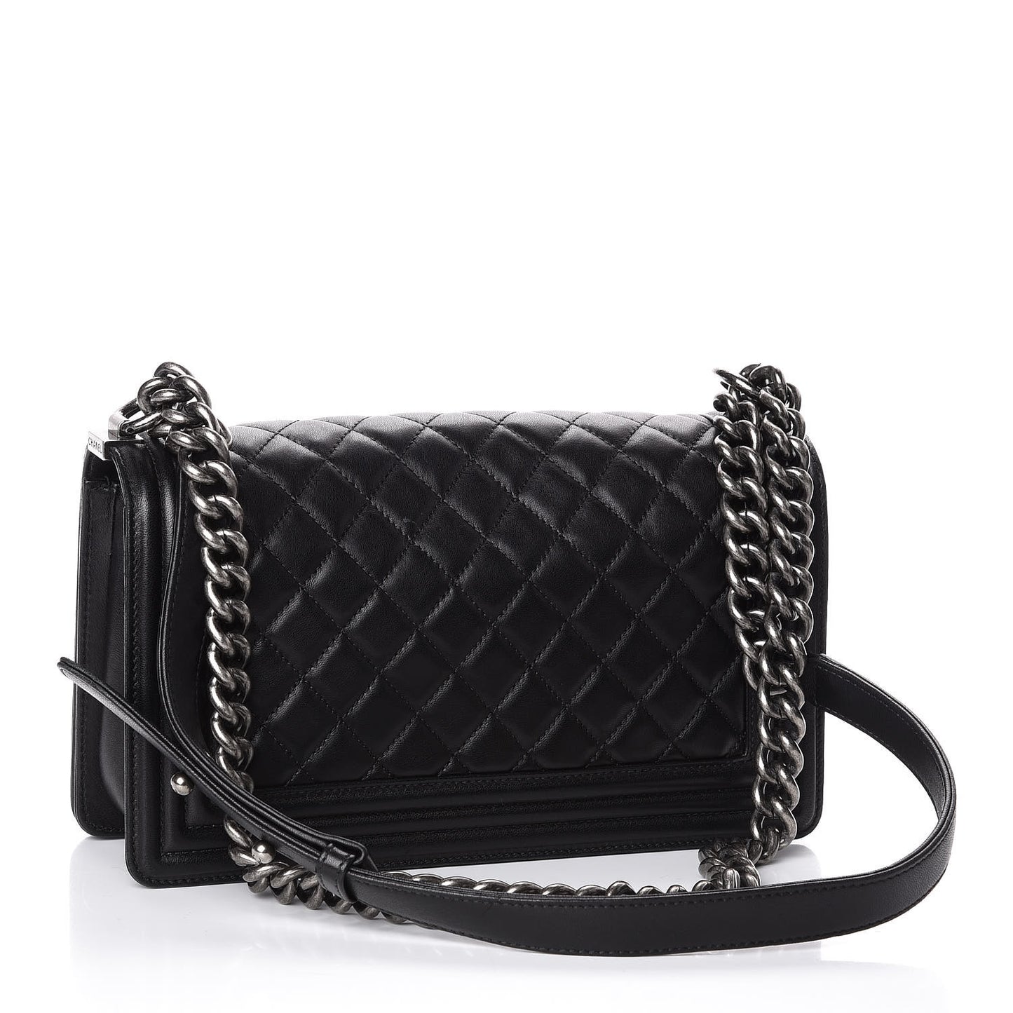 Lambskin Quilted Medium Boy Flap Black