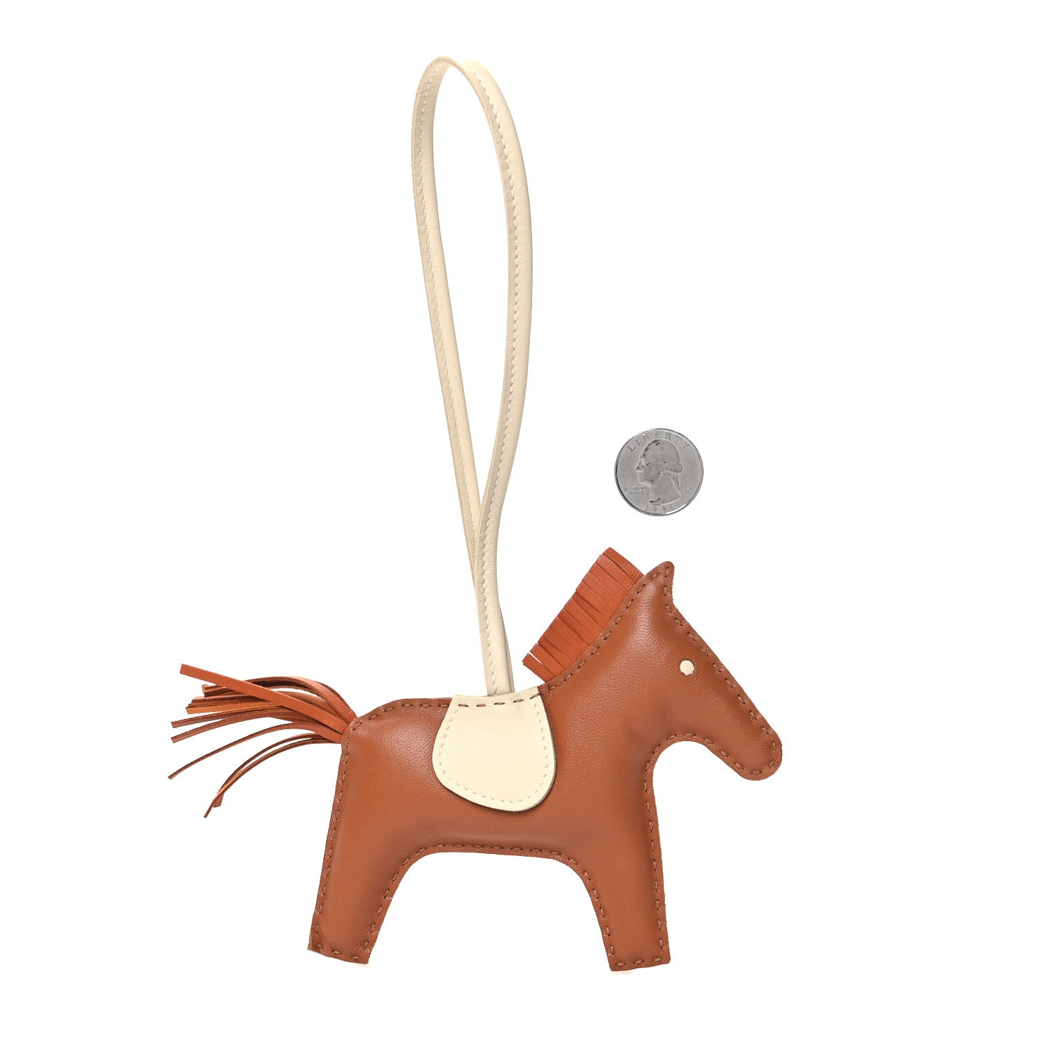 Hermes Milo Lambskin Grigri Rodeo Horse Bag Charm MM Gold Craie Pain D'Epice 2 of 4