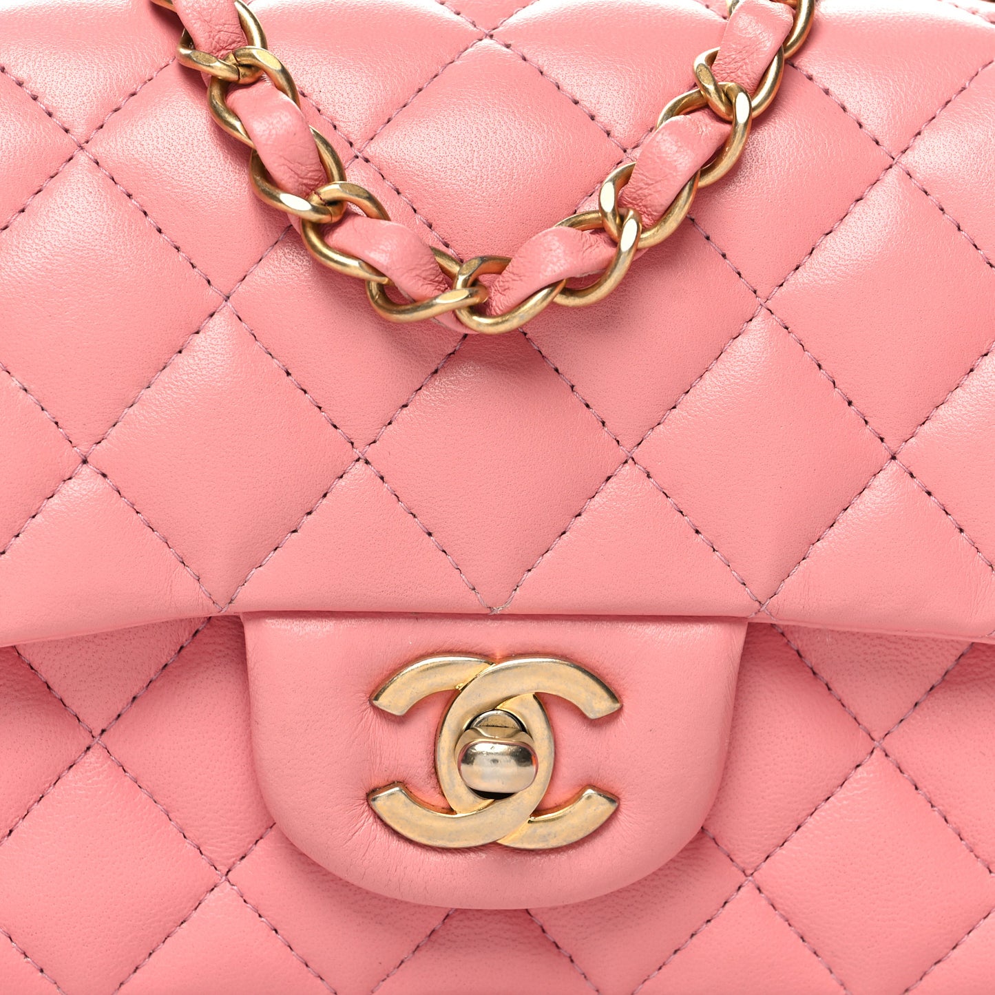 Lambskin Quilted Mini Rectangular Flap Pink