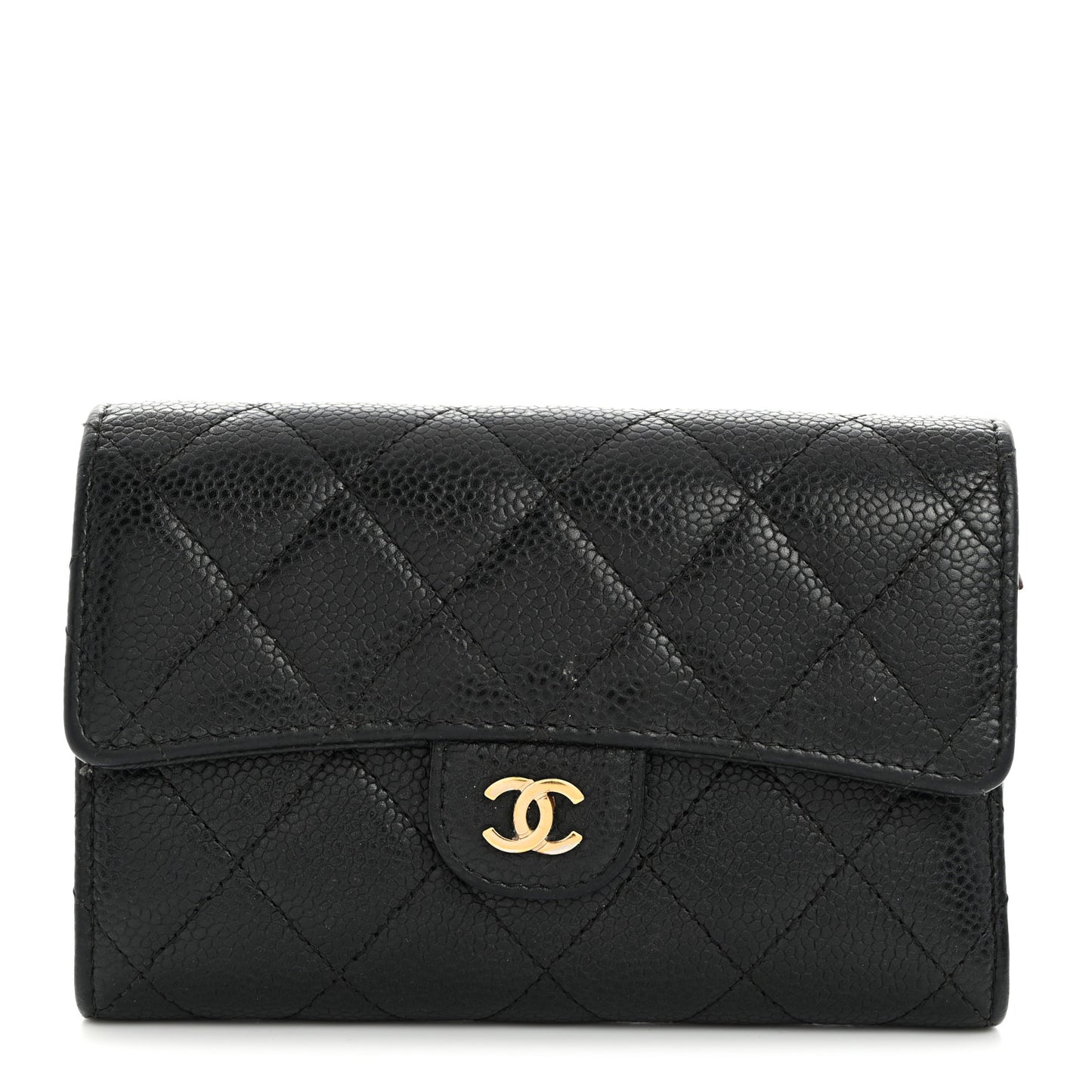 Caviar Quilted Medium Flap Wallet Black