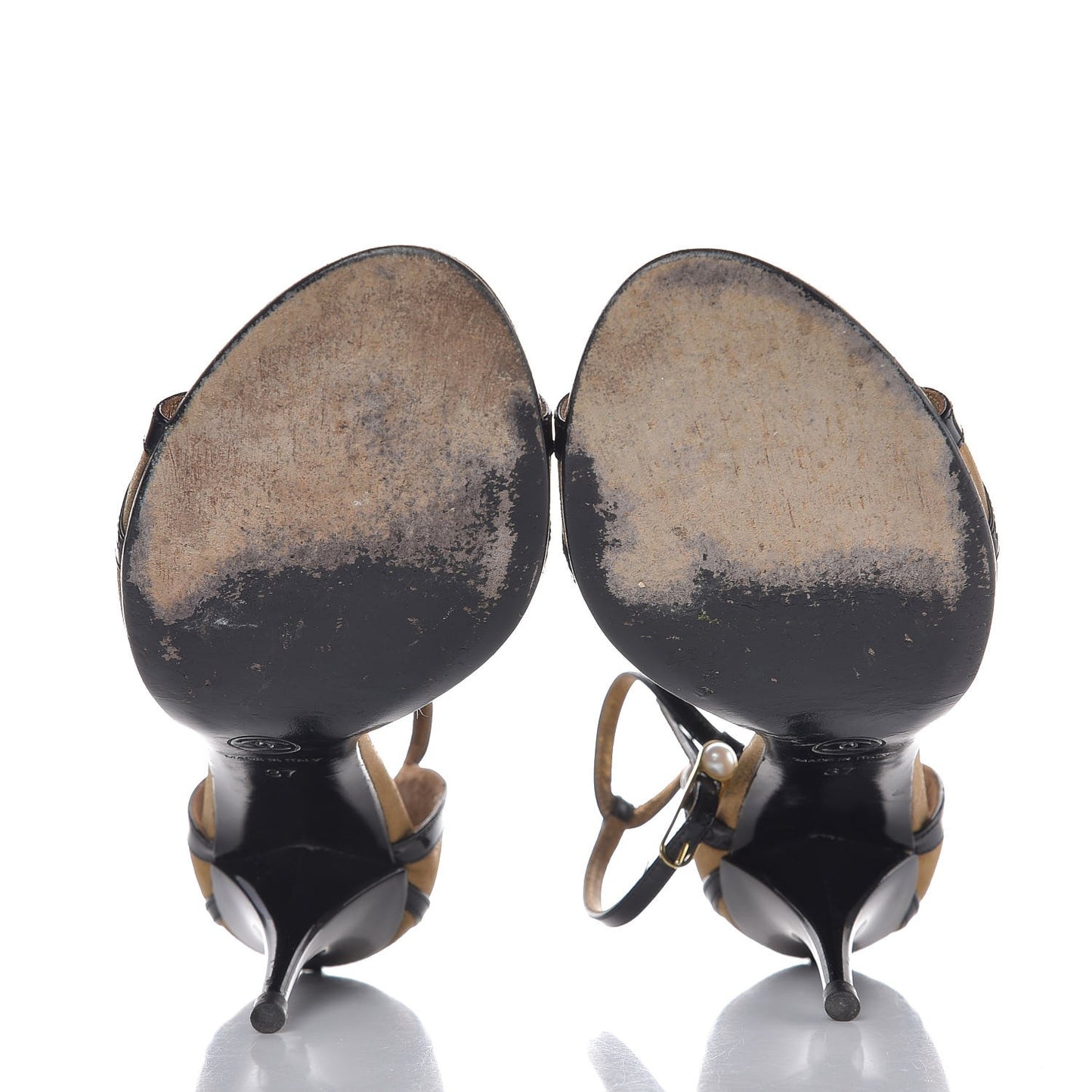 Patent Iridescent Calfskin Ankle Strap Sandals 37 Black