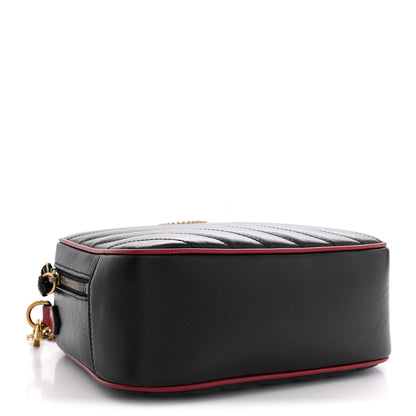 Gucci Vintage Effect Calfskin Matelasse Diagonal Small Torchon GG Marmont Bamboo Top Handle Shoulder Bag Black Romantic Cherry 4 of 10