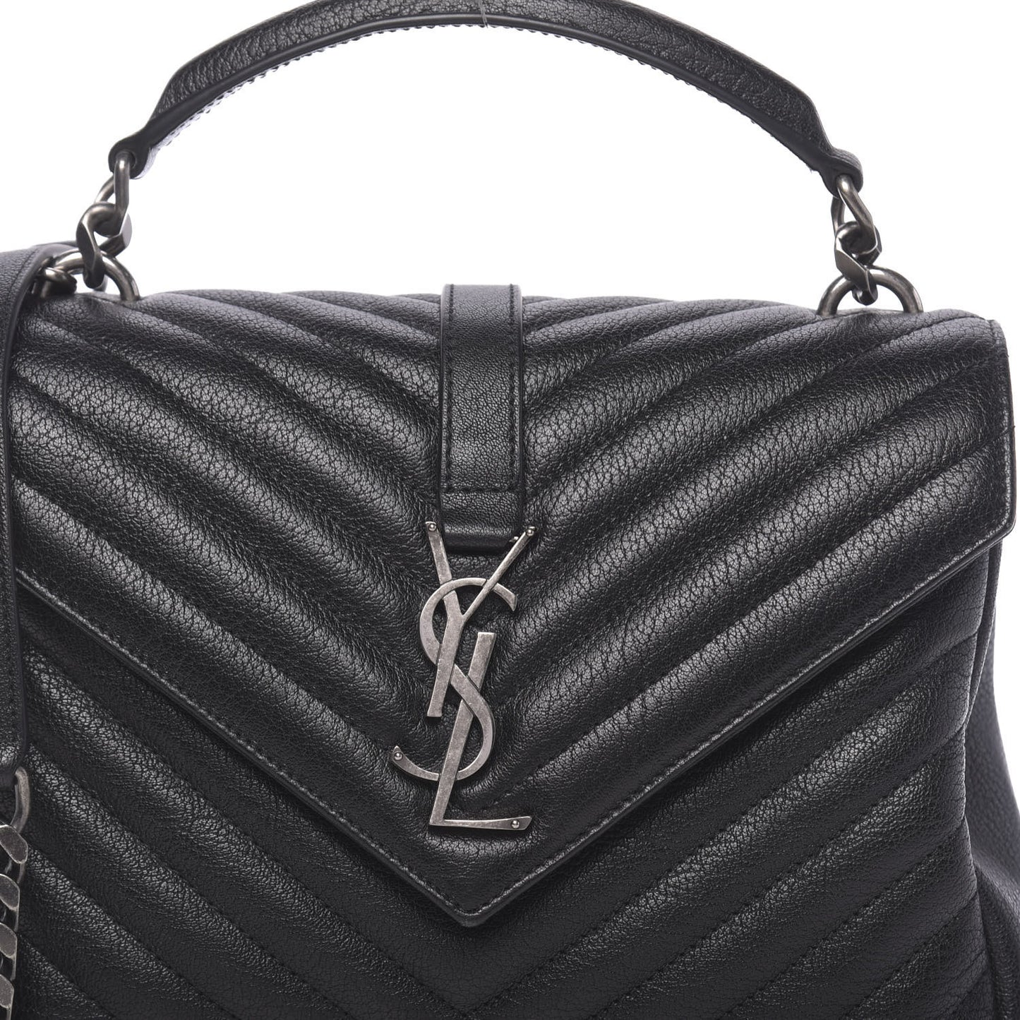 Sheepskin Matelasse Chevron Monogram Medium College Bag Black