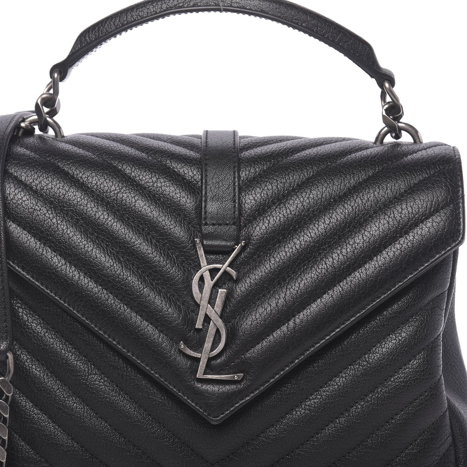 Saint Laurent Sheepskin Matelasse Chevron Monogram Medium College Bag Black 9 of 9