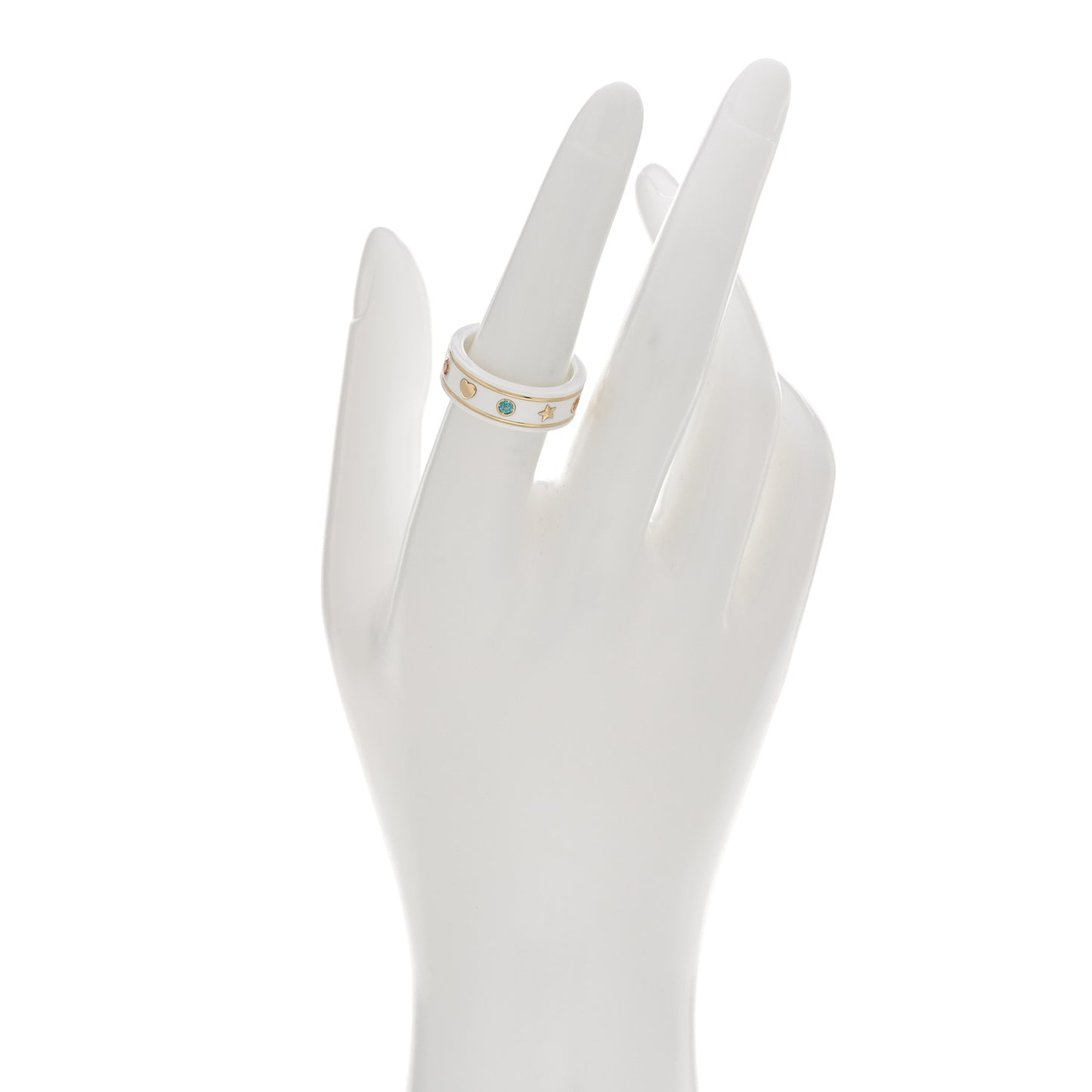 18K Yellow Gold Ceramic Topaz Icon Band Ring 54 7 White