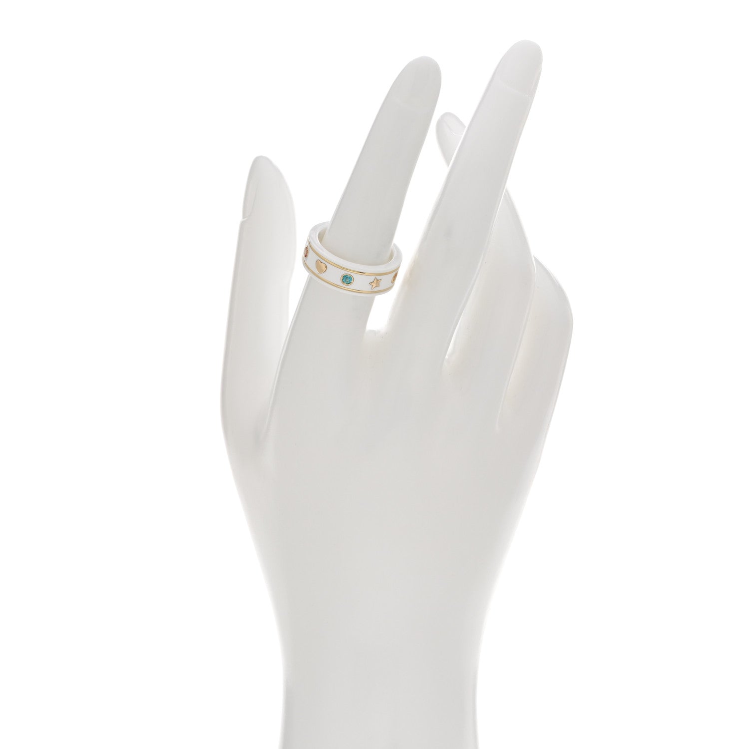 Gucci 18K Yellow Gold Ceramic Topaz Icon Band Ring 54 7 White 2 of 5