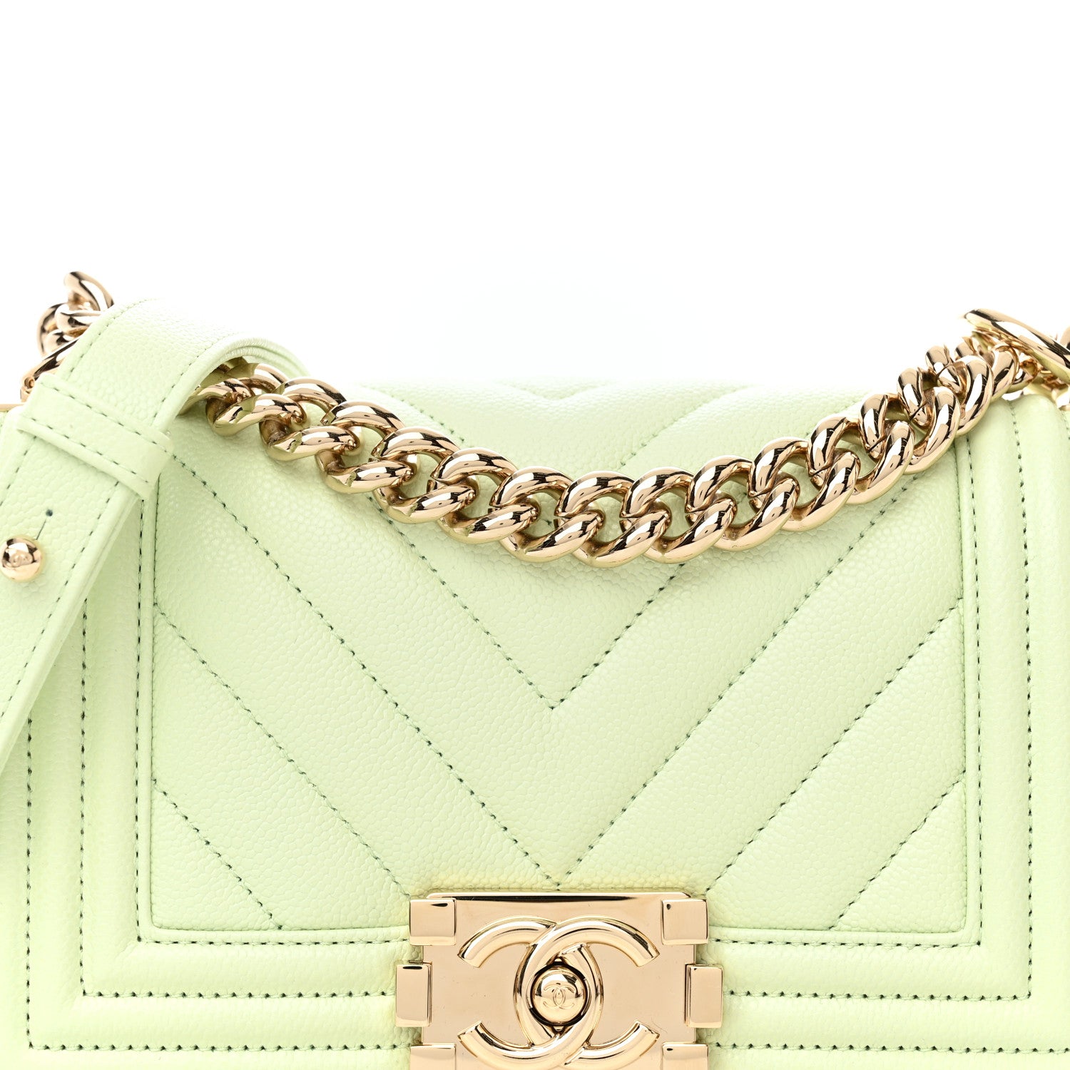 Chanel Caviar Chevron Quilted Small Boy Flap Light Green 8 of 11