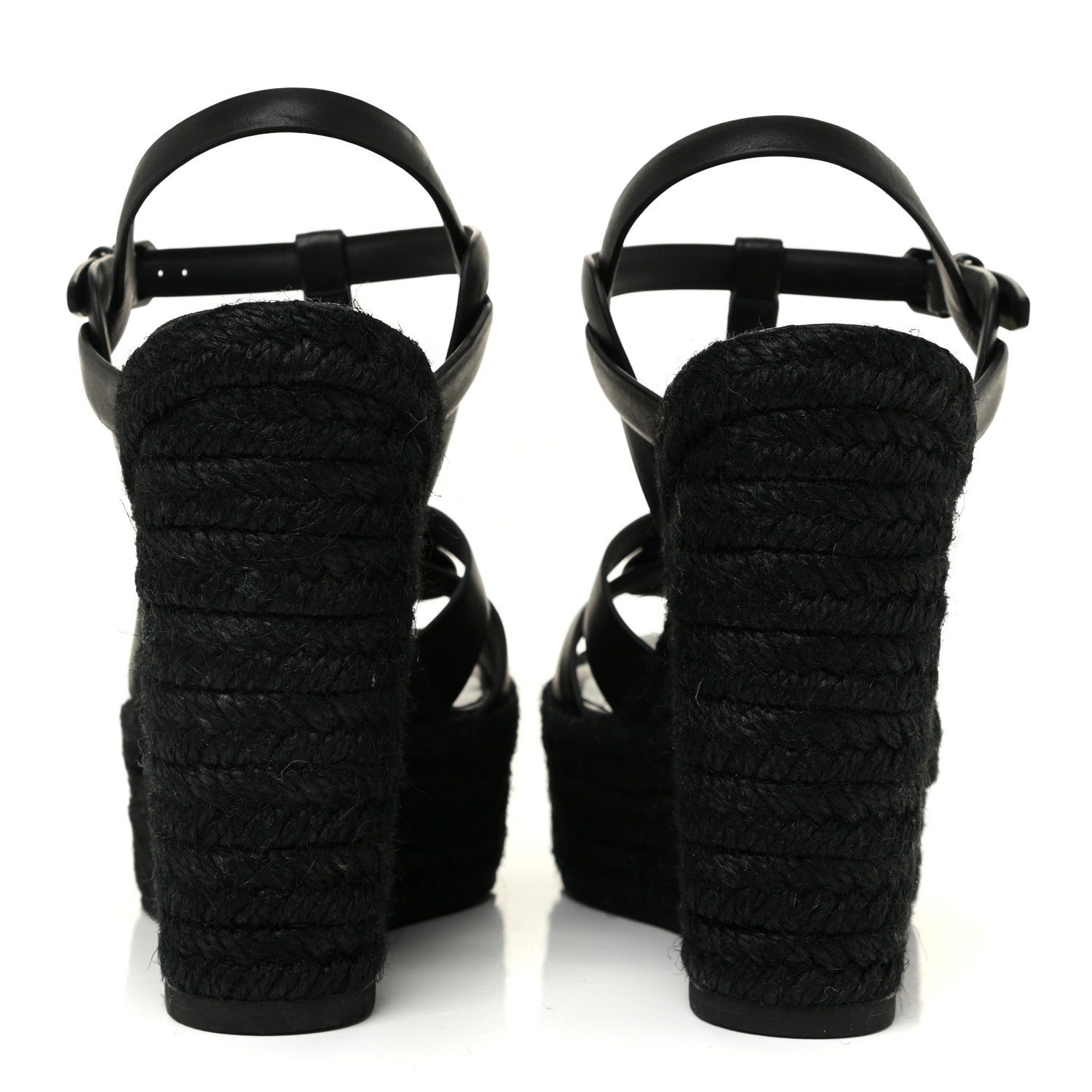 Saint Laurent Calfskin Tribute 95 Platform Espadrille Wedge Sandals 37 Black 4 of 9