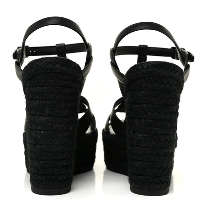 Saint Laurent Calfskin Tribute 95 Platform Espadrille Wedge Sandals 37 Black 4 of 9
