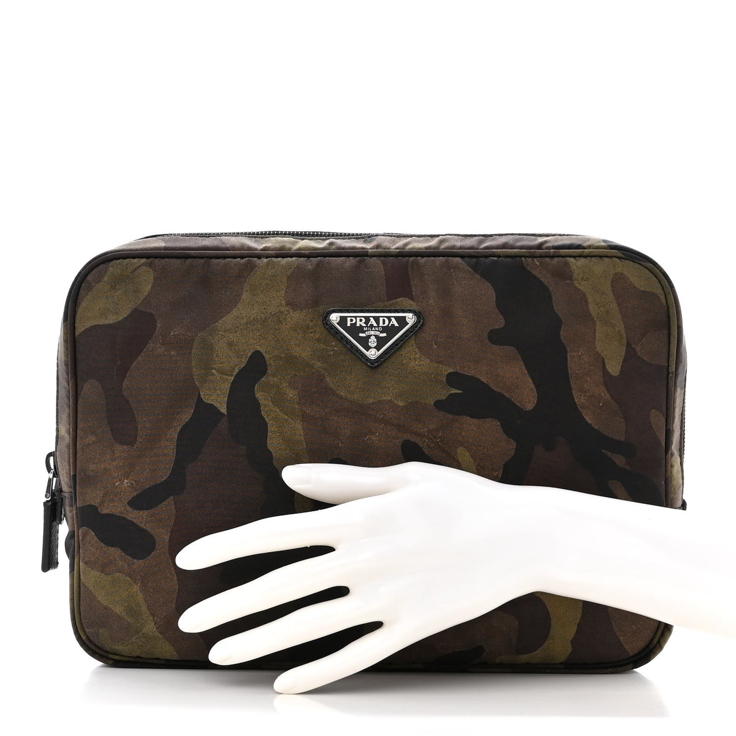 Nylon Camouflage Print Clutch Khaki
