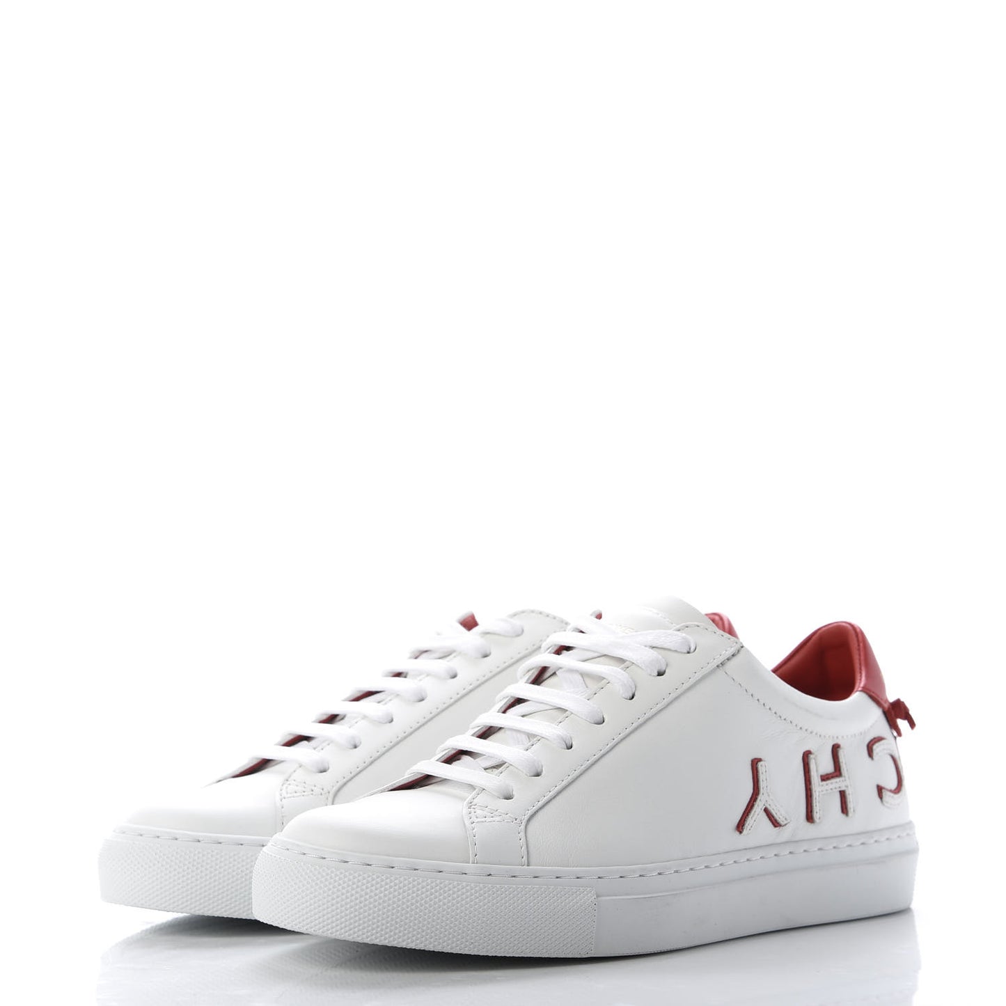 Calfskin Reverse Logo Womens Urban Street Sneakers 36.5 White Red