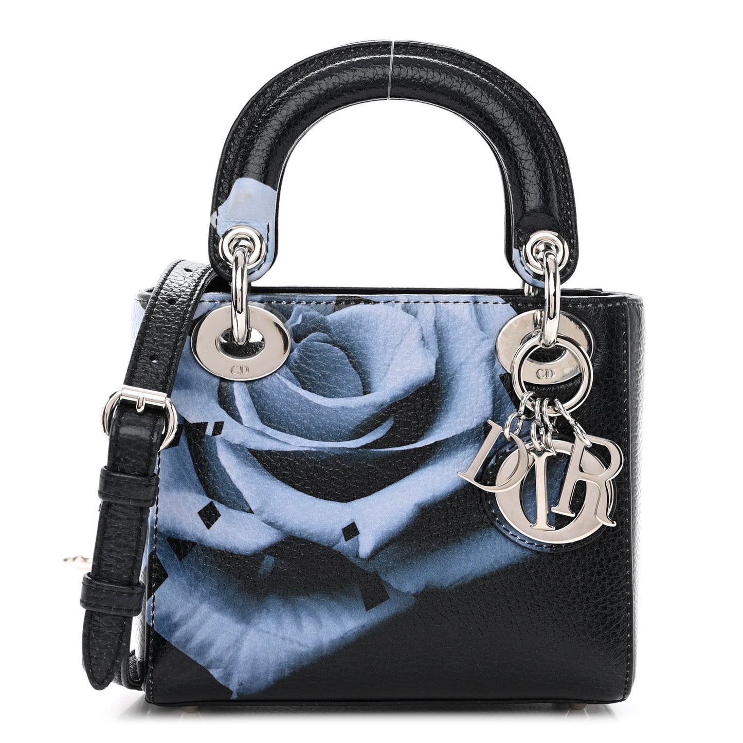 Deerskin Floral Printed Mini Lady Dior Black Blue