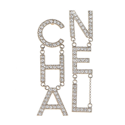 Chanel Crystal Cha-Nel Logo Drop Earrings Gold 1 of 4