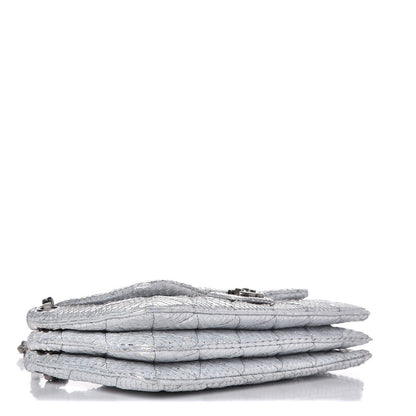Chanel Metallic Python 3 Accordion Flap Silver 4 of 11