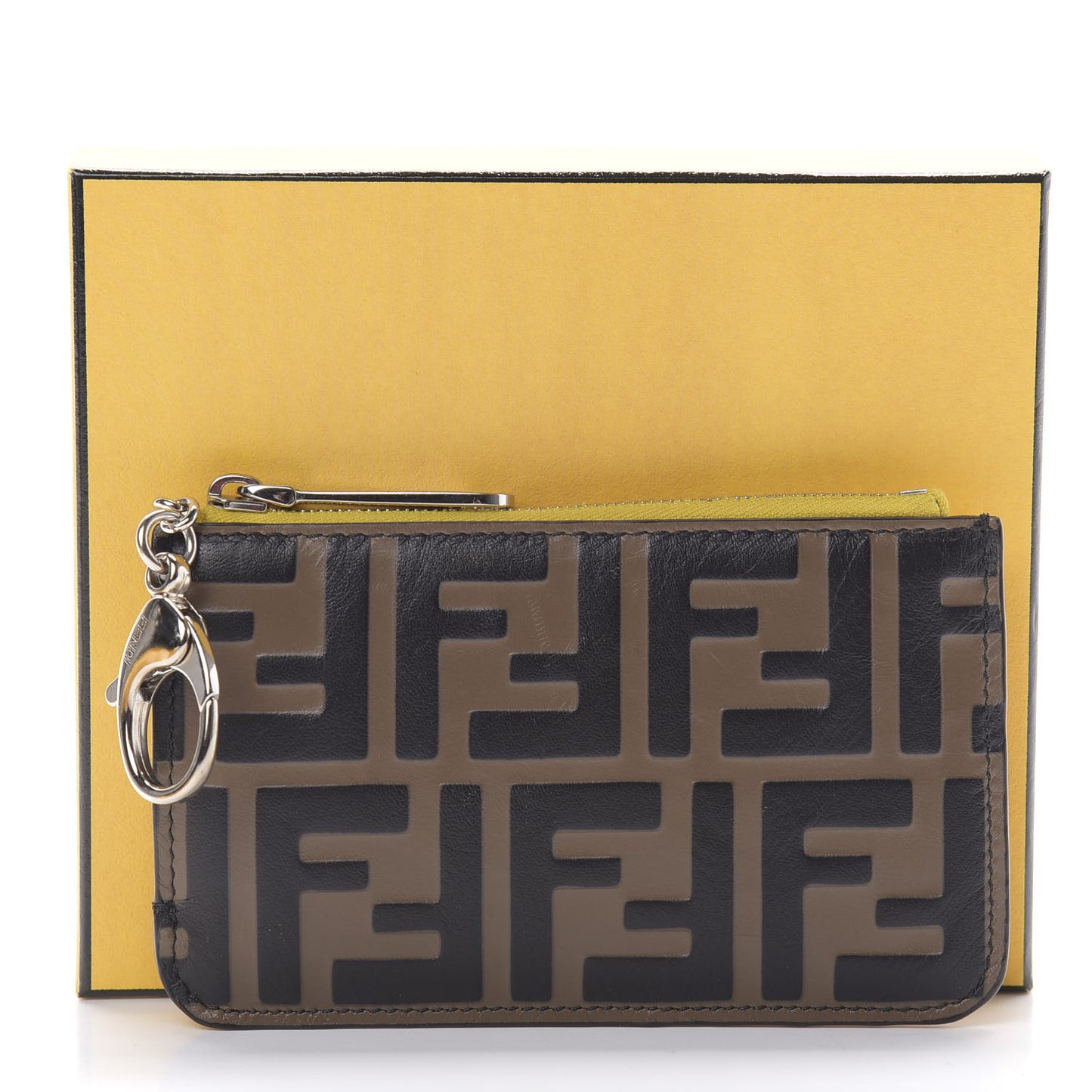 Vitello Cruise F is Fendi Bi-Color FF 1974 Embossed Key Case Pouch Maya Black Sunflower