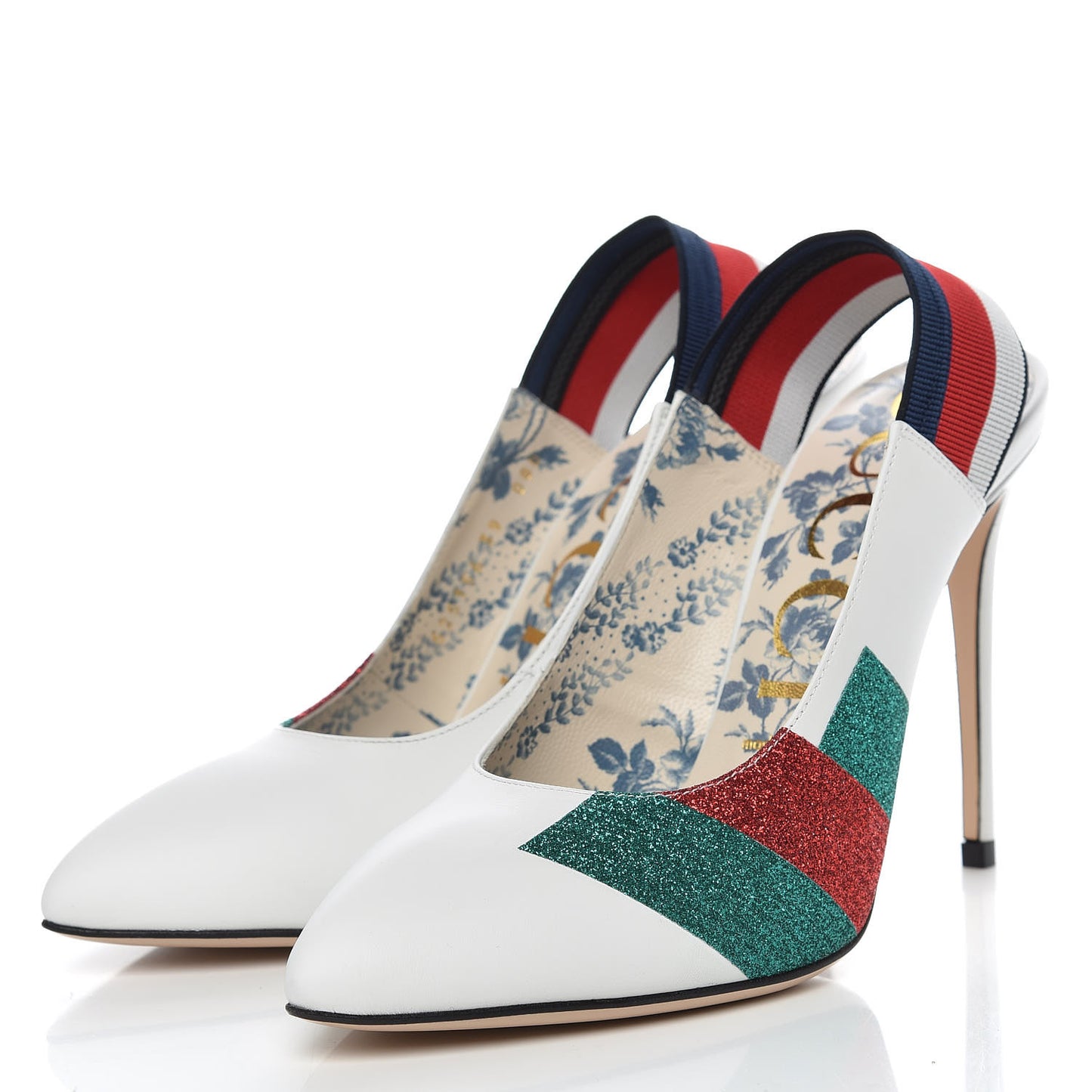 Calfskin Glitter Web High Heel Slingback Pumps 39 White
